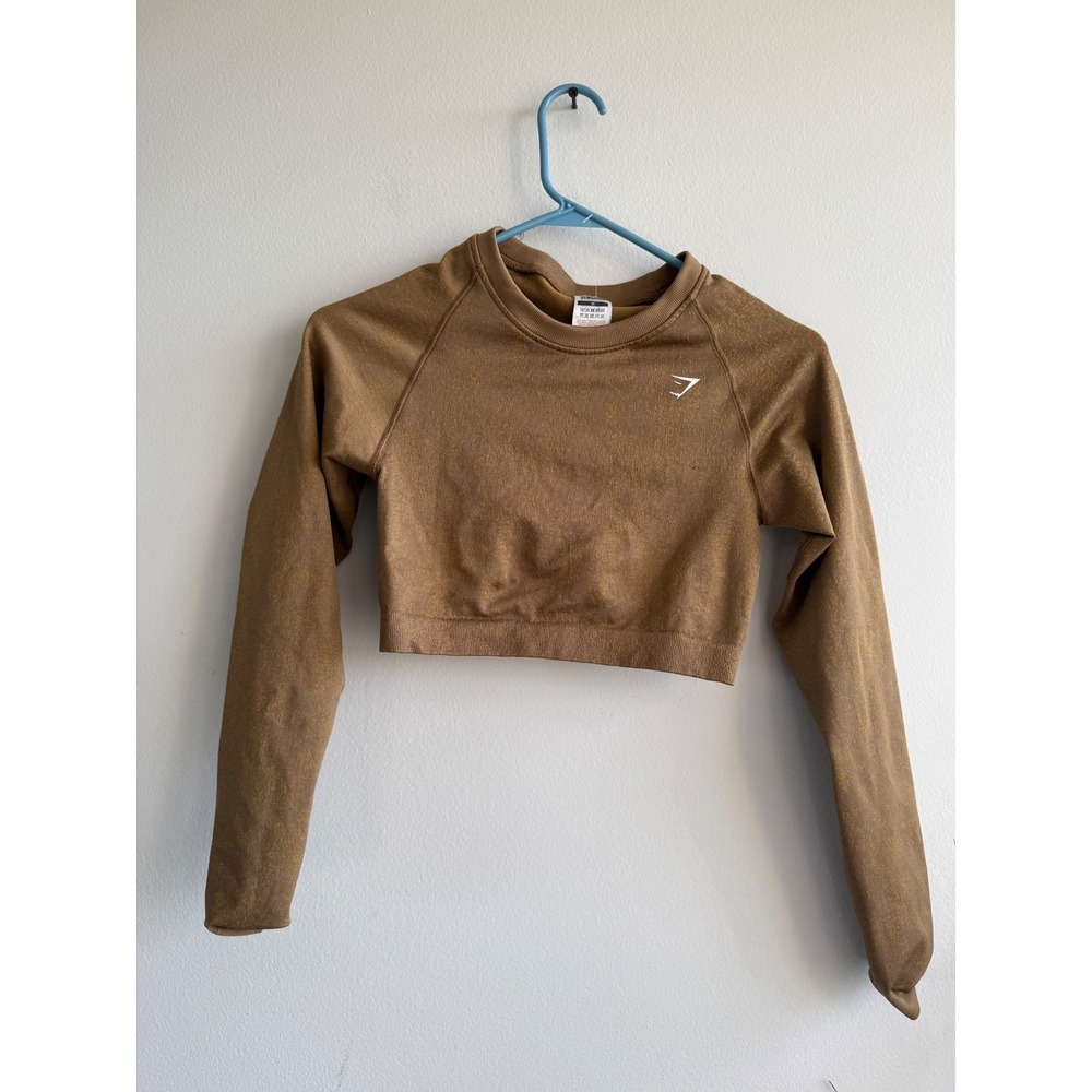 Gymshark Adapt Animal Seamless Long Sleeve Crop Top Brown Gold Medium B2A1C